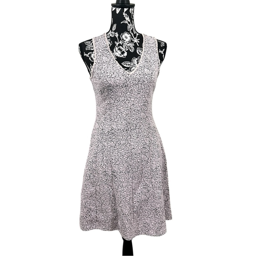 LOFT Floral Pink and Black Textured Dress